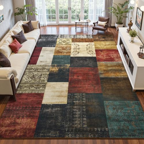 Washable Area Rugs 8x10 for Living Room, Large Modern Geometric Colorful Soft Patchwork Carpet, Non-Slip Stain Resistant Throw Rug for Bedroom Dining Room Office Home Decor - color: Colorful, size: 8 Ft X 10 Ft