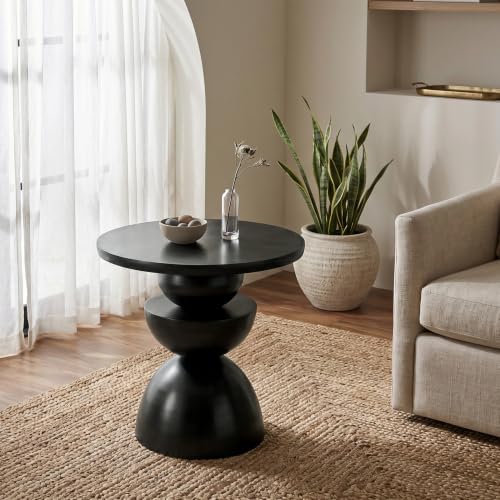 Signature Design by Ashley Round Metal Accent End Table, Dark Bronze | Sculptural pedestal base, Generous 23-inch tabletop for living rooms, Kurtson Series - color: Dark Brown