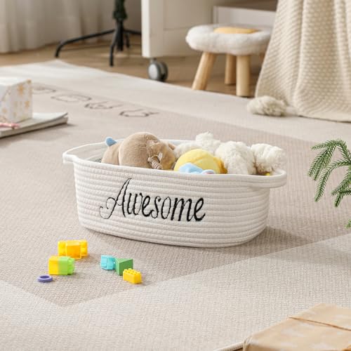Gift Basket Empty small woven cute Rope baby basket- Gifts for Mom Shower | baby basket- Gifts for Mom Shower Birthdays wedding wicker Cotton Storage Basket for Dog Toys Shelf Easter Basket - color: White-Awesome