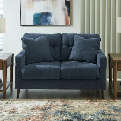 Signature Design by Ashley Loveseat Sofa, Navy Blue, No Assembly, Bixler | Chenille fabric blend, Durable foam cushions, Mid-century modern style, Track arms - color: Blue