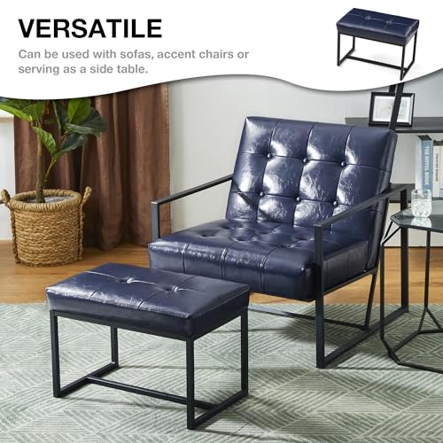 Glitzhome Ottoman Bench, Modern PU Leather Vanity Stools Chairs with Metal Frame, Makeup Stool Padded Foot Rest Stool for Living Room Vanity, Entryway, Bathroom,Navy Blue - color: Navy Blue