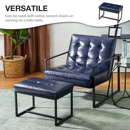 Glitzhome Ottoman Bench, Modern PU Leather Vanity Stools Chairs with Metal Frame, Makeup Stool Padded Foot Rest Stool for Living Room Vanity, Entryway, Bathroom,Navy Blue - color: Navy Blue