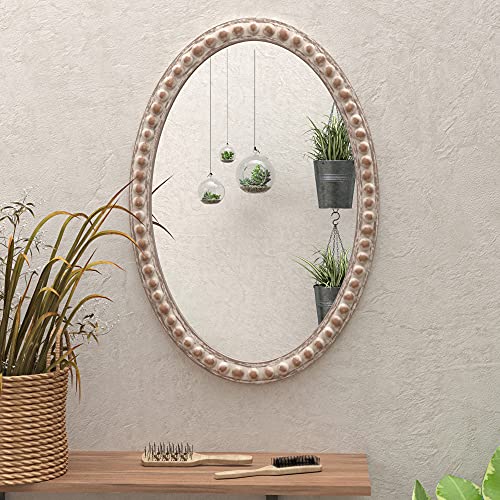 COZAYH Distressed Wood Frame Accent Mirror, Rustic Farmhouse Style Decorative Wall Mirror (Oval) - size: 20"L x 1"W