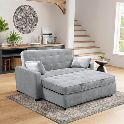 Serta Ainsley 66.5" Convertible Sleeper Loveseat, Full Size, Dreamcoil Comfort, Soft Woven Fabric, Light Grey - color: Light Grey, size: Full Loveseat