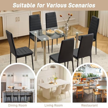 Karl home Dining Chairs Set of 6, PU Leather & High Back, Black | Black kitchen chairs with padded seats & foot cap protection for dining kitchen living room,300lbs capacity,space-saving - color: Black, size: Set of 6