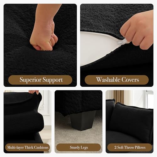 ROWHY 112'' Modular Sectional Cloud Couch with Movable Ottoman, 4 Seat Modern Chenille Sofa, Deep Seat L Shaped Couch for Living Room Bedroom Apartment,Jet Black - color: Jet Black, size: 112''