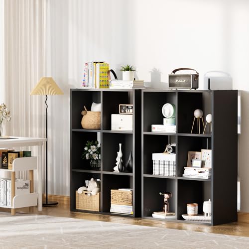 COMHOMA 6 Wood Cube Storage Organizer with Open Back and Removable Back Panels, 11In Black Cube Storage Bookshelf, Cubicle Shelf Bookcase for Home Office Bedroom Living Room, Vertical or Horizontal - color: 6 Cube Jet Black