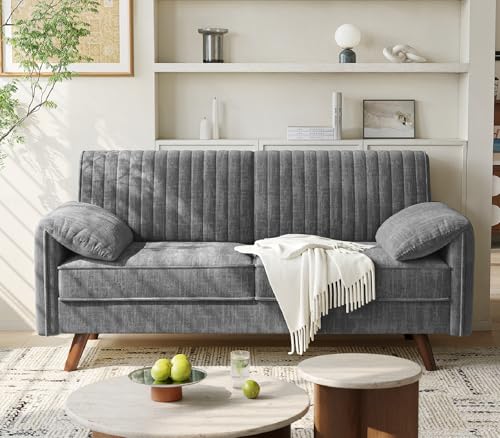 64.5" Loveseat Sofa, Chenille Loveseat Couch for Living Room, Grey | 23.2" Deep Seat Love seat with Padded Arms, Comfy Modern Small Couches for Bedroom, Small Spaces, Dorms, Office, Apartment - color: Grey