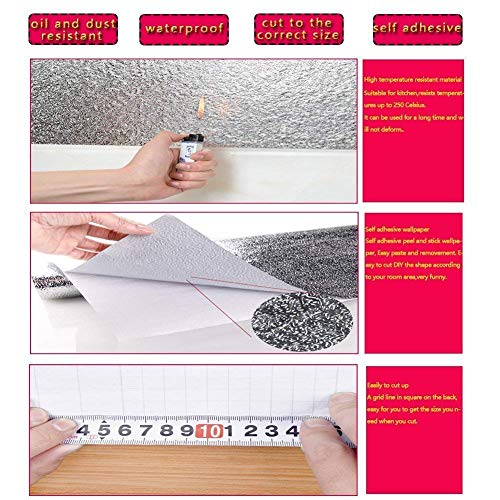D&L Kitchen Backsplash Sticker, Aluminum Foil Orange Peel Texture, Waterproof Removable High Temperature Resistant DIY Wallpaper, 0.4m x 3m Self-Adhesive Wall Decal for Kitchen Walls & Appliances