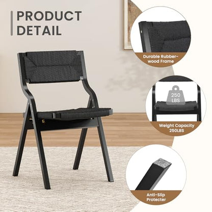 Wood Folding Chairs Set of 4, Foldable Chairs Wooden Indoor Stackable Dining Chairs for Kitchen & Dining Room Chair Woven Seat & Webbing Back
