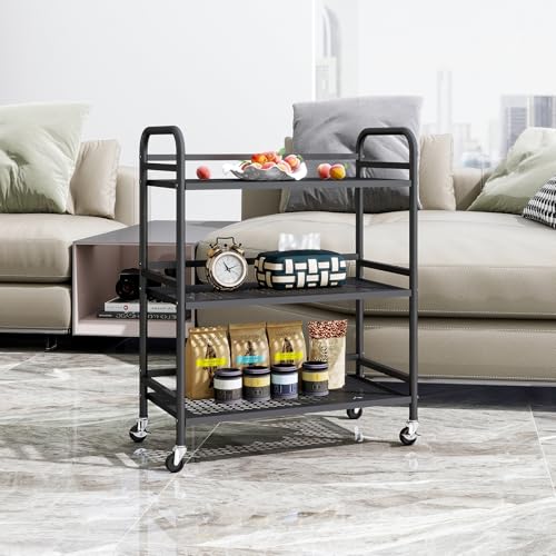 HDANI 3 Tier Metal Rolling Heavy Cart Supports 40 Lbs Per Tier,Mesh Rolling Cart with 2 Lockable Wheels for Office,Home,Bedroom,Kitchen,Bathroom(Black) - color: Black, size: Large Mesh