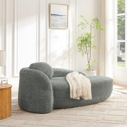 Modern Oval Chaise Lounge Chair, Boucle Upholstered Single Lazy Sofa with Integrated Backrest, Side Armrest, Matching Pillow, Space Saving Accent Lounger for Living Room Reading Nook (Dark Gray) - color: Dark Gray