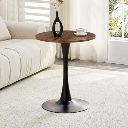 23.6" Round Dining Table, Mid-Century Modern Tulip Table with Thickened Tabletop & Metal Pedestal, Circle Bistro Table for Kitchen, Small Places, Apartments, Cafe - color: Walnut, size: 23.6" dining table