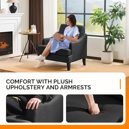 VINGLI Linen Fabric Accent Chair Black, Modern Upholstered Armchair, Comfy Sofa Chair Living Room Bedroom Furniture for Apartment - color: Black