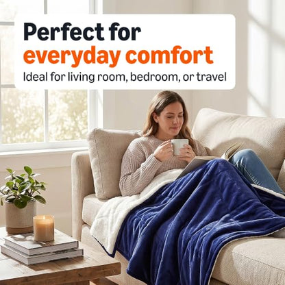 Amazon Basics Reversible Sherpa Throw Blanket, Warm for Bed and Couch, 50"x60", Navy - color: Navy, size: Throw (50"x60")