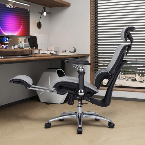 MALOL Ergonomic Office Chair, 400lbs High Back Mesh Desk Chair with 6D Armrests, 3D Headrest, Adjustable Lumbar Support, Seat Depth Adjustment, Tilt Lock, Metal Base & PU Wheels, Grey - color: Grey