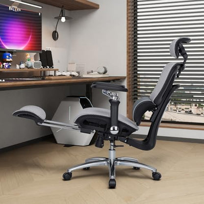 MALOL Ergonomic Office Chair, 400lbs High Back Mesh Desk Chair with 6D Armrests, 3D Headrest, Adjustable Lumbar Support, Seat Depth Adjustment, Tilt Lock, Metal Base & PU Wheels, Grey - color: Grey