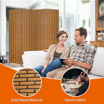 BLKMTY Room Divider, 6ft Folding Privacy Screens, Wall Divider Portable Room Seperating Freestanding Wood Screen, 4 Panels Hand-Woven Design Screen Double Hinged Dividers for Bedroom, Brick - color: Brick