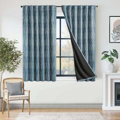 jinchan Boho Blackout Curtains 63 Inch Length Moon Phase Printed Drapes | Blue Farmhouse Curtains for Bedroom Living Room Back Tab Drapes Room Darkening Window Treatments 2 Panels - color: Luna | Blue, size: 52"W x 63"L (Pack of 2)