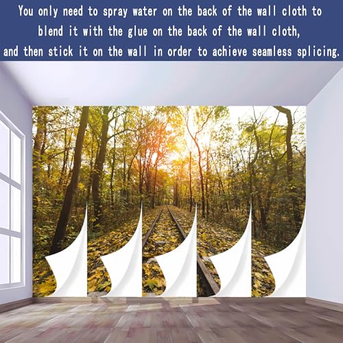 Custom Size Wall Murals， Autumn Forest Train Tracks，SelfAdhesive Removable Peel and Stick Wallpaper， for Living Room，Bedroom，Shop，Office，Kids