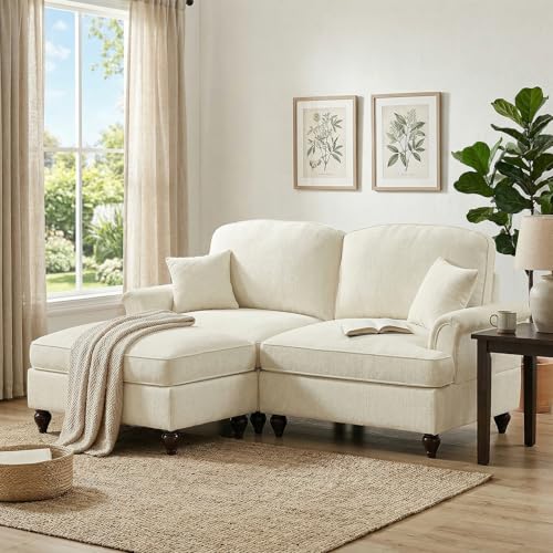 Loveseat Sofa Couch, 2 Seat Comfy Chenille Sofa with Removable Ruffled Skirt, Flared Armrests, Sturdy Legs, Convertible Sectional for Living Room, Bedroom, Apartment (Beige) - color: Beige, size: 76.4 Inch L