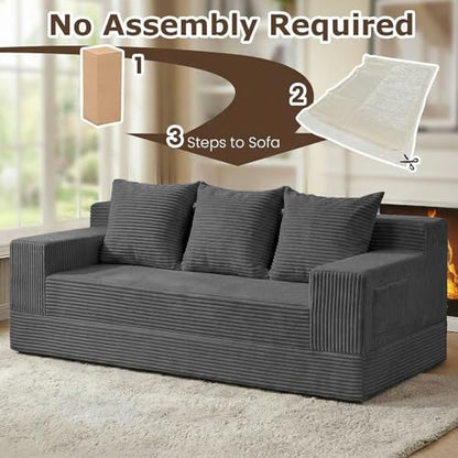 cidludto Convertible Sofa Bed, 78" Oversized Boneless Loveseat Couch 2 in 1 Foldable Futn Bed Couch in A Box, Folding Sofa Chair for Living Room, No Assembly Required, Grey - color: Grey, size: Three Seat-78''