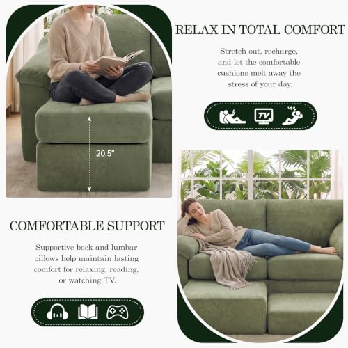 23.6" Boneless Sofa Ottoman, Modern Cloud Couch Ottoman, Upholstered Footrest for Living Room, No Assembly Required, Green - color: Green, size: 23.6"D x 23.6"W x 20.5"H