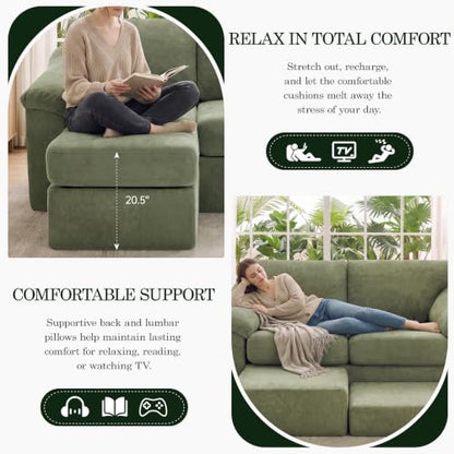 23.6" Boneless Sofa Ottoman, Modern Cloud Couch Ottoman, Upholstered Footrest for Living Room, No Assembly Required, Green - color: Green, size: 23.6"D x 23.6"W x 20.5"H