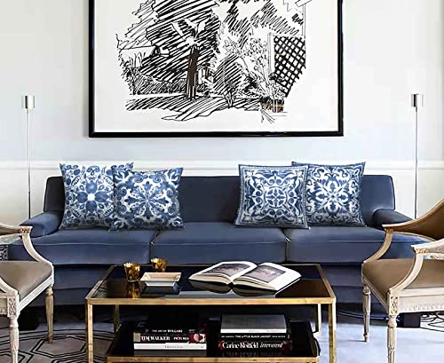 Set of 4 Boho Linen Throw Pillow Covers 18x18 Inch Square | Soft Linen, Fade Proof Print, Hidden Zipper, Indoor Outdoor, Machine Washable, Boho Sofa Decor - size: 18" x 18" (Pack of 4)