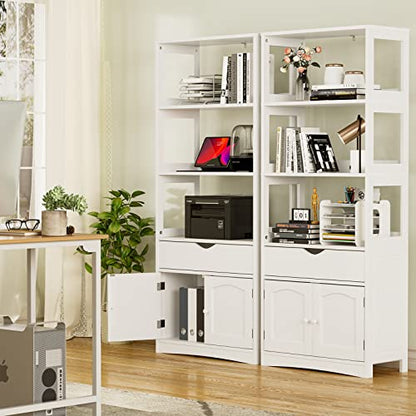 DICTAC Kitchen Pantry Storage Cabinets Freestanding Tall Bathroom Cabinet with Shelves and Drawer 64''H Sideboard Microwave Space Cupboard Organizer for Home Office,White, 23.62x13x64.06inch - size: 23.62x13x64.06inch