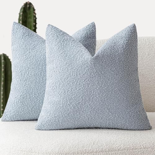 Foindtower Set of 2, Decorative Textured Boucle Throw Pillow Covers Accent Solid Pillow Cases Neutral Soft Cozy Couch Cushion Case for Chair Sofa Bedroom Living Room Home Decor 16 x 16 Inch Light Blue - color: Sky, size: 16" x 16" (Pack of 2)