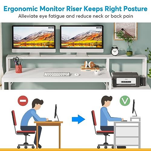 Tribesigns 63 Inch Computer Desk with File Drawer Cabinet, Ergonomic Desk | Office Desk with Monitor Stand, Computer Table with Printer Space, Wood PC Table Workstation Desk for Home Office, White - color: White