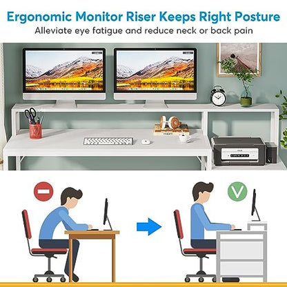 Tribesigns 63 Inch Computer Desk with File Drawer Cabinet, Ergonomic Desk | Office Desk with Monitor Stand, Computer Table with Printer Space, Wood PC Table Workstation Desk for Home Office, White - color: White