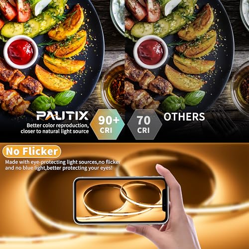 PAUTIX 5V USB COB LED Strip Light 6.56ft/2m 1200lm, Dimmable 640LEDs 2700K Warm White CRI90+ with RF Remote TV Backlight,Flexible Under Cabinet Tape Light for Bedroom,Kitchen,Home DIY Lighting - color: 2700K