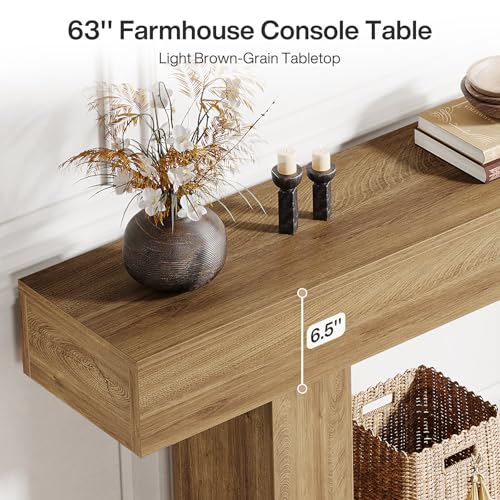Tribesigns 63" Console Table, Farmhouse 2-Tier Entryway Table with U-Shaped Base, Narrow Long Wood Sofa Table Behind Couch Table for Living Room, Hallway, Foyer, Light Brown - color: Light Brown
