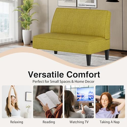 Changjie Furniture Small Loveseat Sofa Upholstered Mini Couch for Small Spaces 2-Seater Sofa Couch with Wooden Legs for Bedroom Living Room (Green) - color: Green