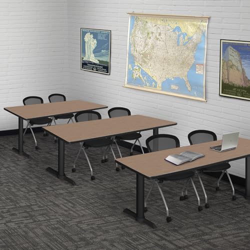 Regency Cain 72 x 24 in. T-Base Training Seminar Table- Noble Oak & 2 Cadence Nesting Chairs