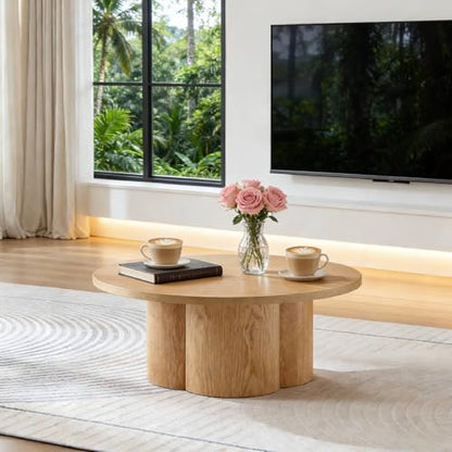 Round Coffee Table, Modern Accent Wood Tea Table for Living Room, Office, Apartment 33.07 Inch - color: 33.07" Floral-natural