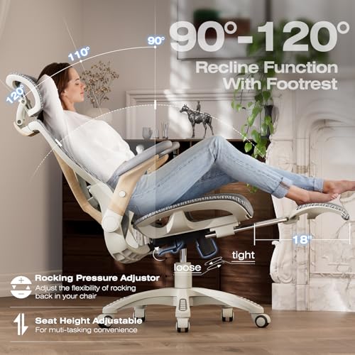 X100 Ergonomic Mesh Office Chair with Footrest, Big and Tall Home Desk Chair with 5D Flip-Up Arms, Adjustable 3D Lumbar Support, Gaming & Executive Computer Chair (Foggy Morning) - color: Foggy Morning