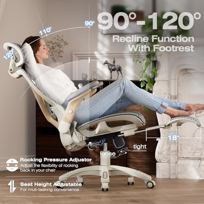X100 Ergonomic Mesh Office Chair with Footrest, Big and Tall Home Desk Chair with 5D Flip-Up Arms, Adjustable 3D Lumbar Support, Gaming & Executive Computer Chair (Foggy Morning) - color: Foggy Morning