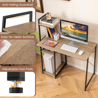 Tangkula Computer Desk with Shelves, Space Saving Home Office Desk with 3-Tier Ladder Shaped Storage Bookshelf, Modern Writing Study Desk with Metal Frame, Compact Computer Workstation (Natural) - color: Natural