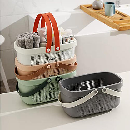 JiatuA Plastic Storage Basket with Handle Portable Shower Caddy Tote Organizer Basket Bin for Bathroom Kitchen Dorm Room Bedroom, Gray | Sturdy Drainage Large Capacity Organizer Basket with Silicone Handles for Bathroom Kitchen Bedroom College Dorm Essent