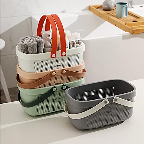 JiatuA Plastic Storage Basket with Handle Portable Shower Caddy Tote Organizer Basket Bin for Bathroom Kitchen Dorm Room Bedroom, Gray | Sturdy Drainage Large Capacity Organizer Basket with Silicone Handles for Bathroom Kitchen Bedroom College Dorm Essent