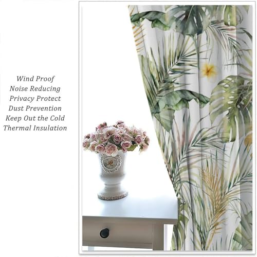 Tropical Leaves Curtains, Green Gold Palm Tree Leaf Banana Monstera Jungle Plant Hawaii Botanical Nature Window Treatments Drapes for Bedroom Living Room Apartment 42" W X 45" L(No Blackout) - color: Flamingo-9, size: 20.5"W x 45"L (Pack of 2)