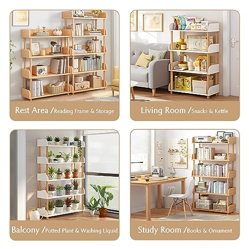 5-Tier Wooden Open Bookcase, Oak | Modern Display Bookshelf with Top Edge, Solid Wood Frame, Home and Office Storage - color: Oak, size: 5-tier