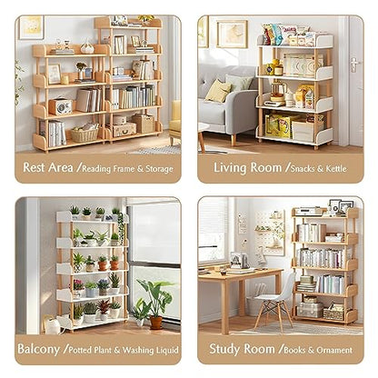5-Tier Wooden Open Bookcase, Oak | Modern Display Bookshelf with Top Edge, Solid Wood Frame, Home and Office Storage - color: Oak, size: 5-tier