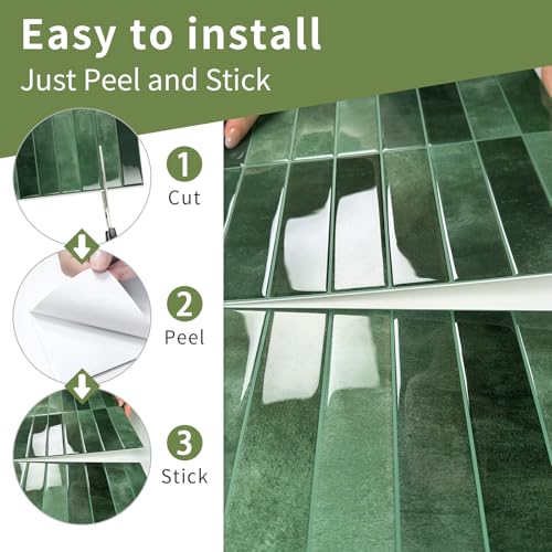 10 Sheets Upgraded Thicker Design Subway Tile Peel and Stick Backsplash | 12”×12”Self Adhesive Wall Tiles Stick on Back Splash for Kitchen,Bathroom,Camper(Forest Green) - color: Forest Green