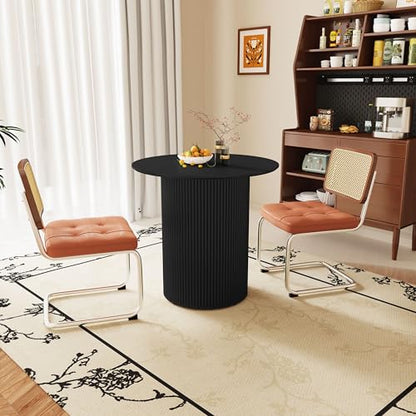 31.5" Round Dining Table for 2 People, Small Kitchen Dinner Table with Fluted Wood Base, Farmhouse Circle Dining Tables for Home, Kitchen, Dining Room, Living Room (Black) - color: Black