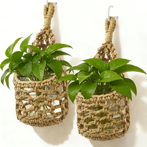 Macrame Wall Plant Hanger, Small Hanging Planter Basket Holder, Wall Planters for Indoor Plants, for Up to 4 Inch Pot (Brown, 4-Inch) - color: Brown, size: 4-Inch
