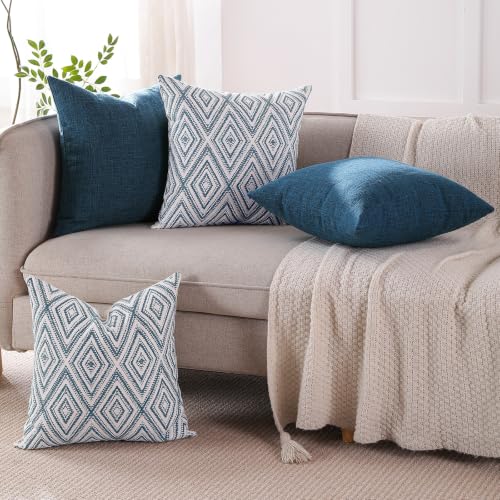HPUK Throw Pillow Covers 18x18, Set of 4, Navy Blue Couch Pillow Covers | Polyester fabric, patterned and solid designs, hidden zippers, machine washable, for sofas and beds, inserts not included - color: Navy, size: 18" x 18" (Pack of 4)